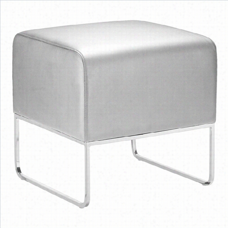 Zuo Plush Faux Leather Ottoman In Silver