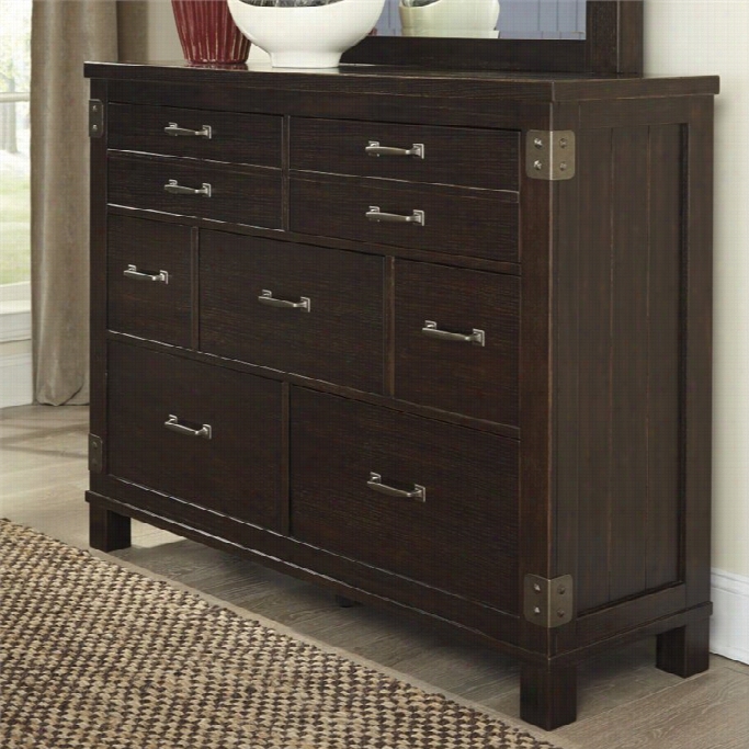 Ashley Haddigan 7 Drawer Wood Dresser In Dark Browwn