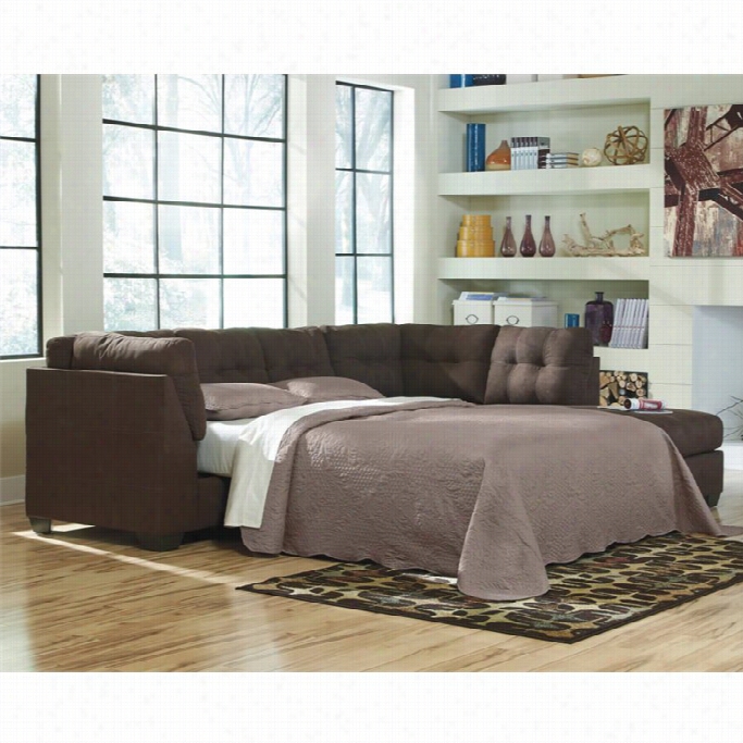 Ashley Maiier 2 Piece Right Fabric Chaise Sleeper Sectional In Walnut