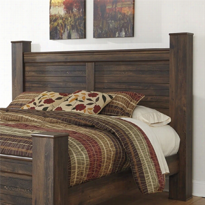 Ashley Quinden Wood  King Poster Paanel Headboard In Dark Brown