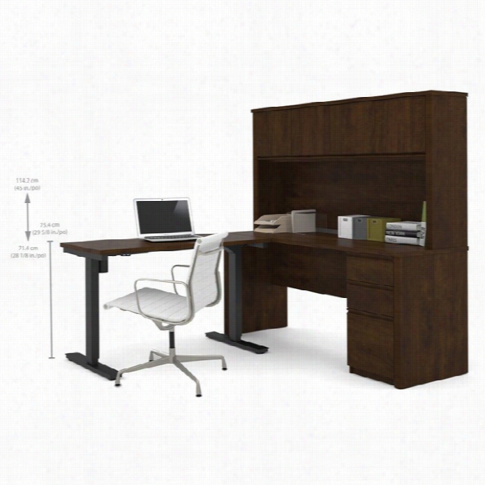 Bestar Prestige + L-shape Desk With Hutch In Chocolate