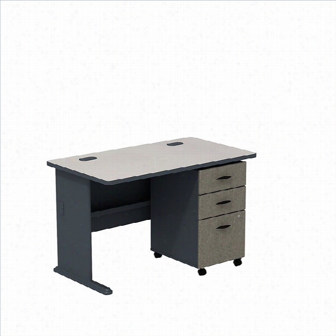 Bush Bbf Series A 48w Desk With 3dwr Mobile Pedestak (assembled) In Slate