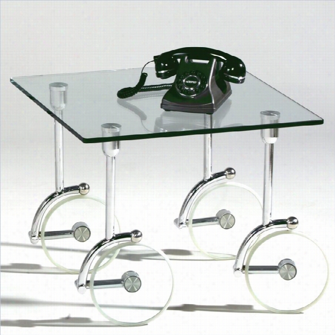 Chintaly Glasss Caster Lamp Table In Lear And Chrome