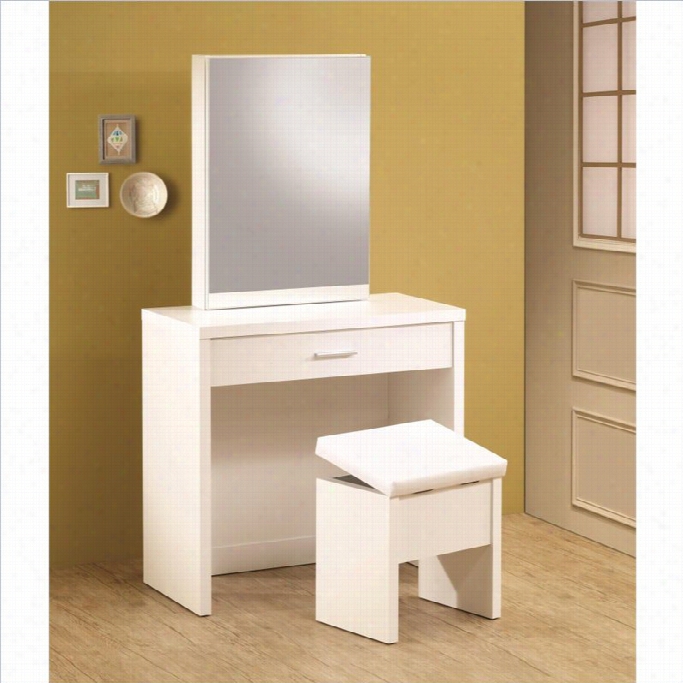 Coaster 2 Part Vanty Set With Hidden Mirror Storage In White