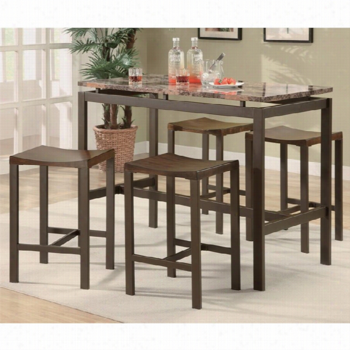 Coaster Atlus 5 Piece Counter Bar Table And Stool Set In Brown