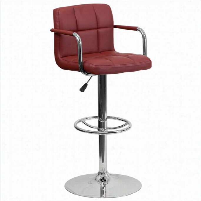 Flash Furniture Quilted Adjustable Bar Stool With Arms In Bur Gundy