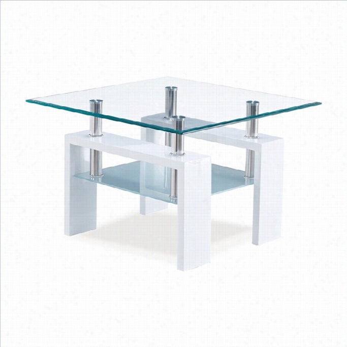 Global Furniture Termination Table With Frosted Shelf In Glossy White