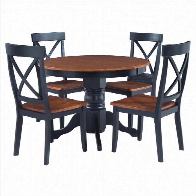 Home Styles 5 Piece Rotation Pedestal Ddining Table Set In Blck And Cottgae Oak Finish