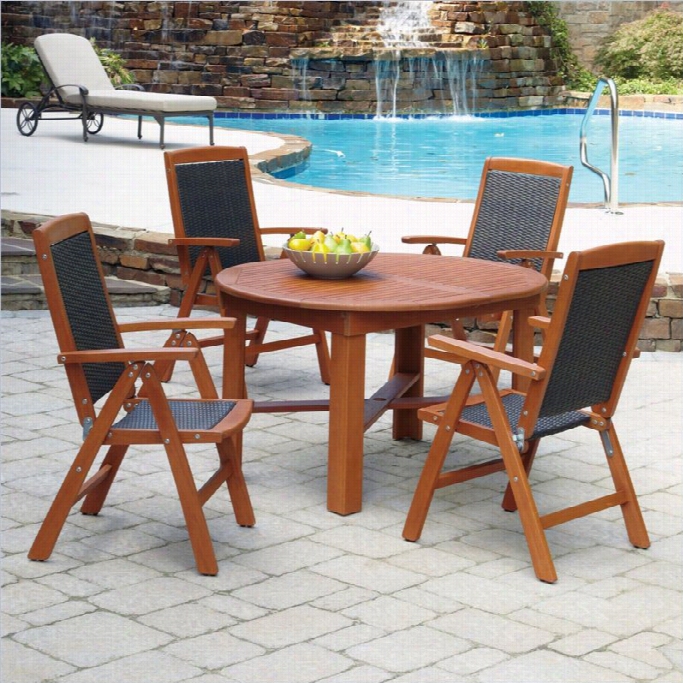 Home Styyles Bali Hai 5 Piece Wood Pstio Dining Set In Eucalyptus