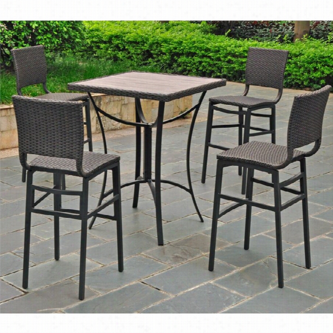 International Caravan Barcelona Re5in Wicker/aluminum 5-piece Ba-rheiight Patio Set In Antique Black