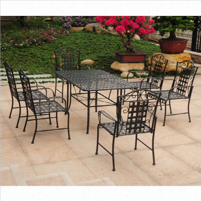 International Caravan Mandqlay 7 Drama Metal Patio Dining Seti N Black