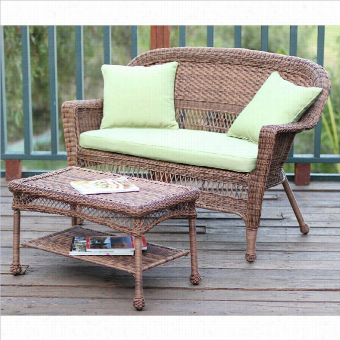 Jeco Wi Cker Patio Have A Passionate Affection For Seat And Coffeee Tzble Set In Honey With Green Cushion