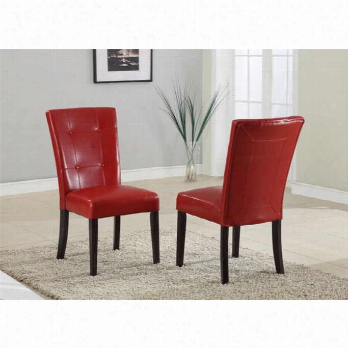 Modus Bossa Chocolate Brown Parsons Dining Cchair In Red Leatherette(set Of 2)