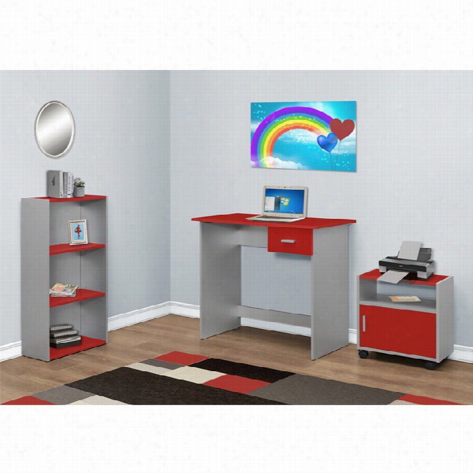 Monarch 3 Piece Kids Desk Set In Red And Sivler