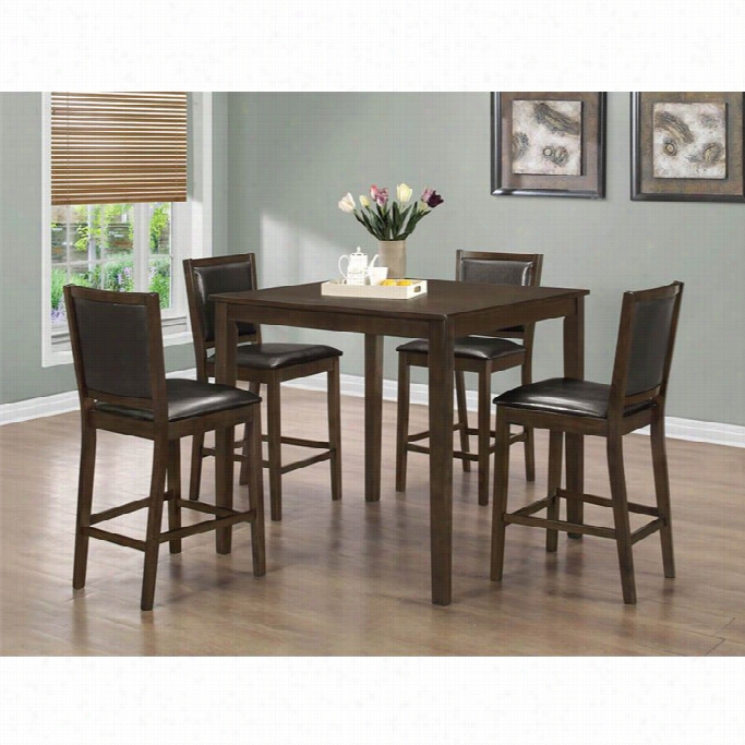 Monarch5 Piece Counetr Height Dining Set In Walnut And Dark Brown