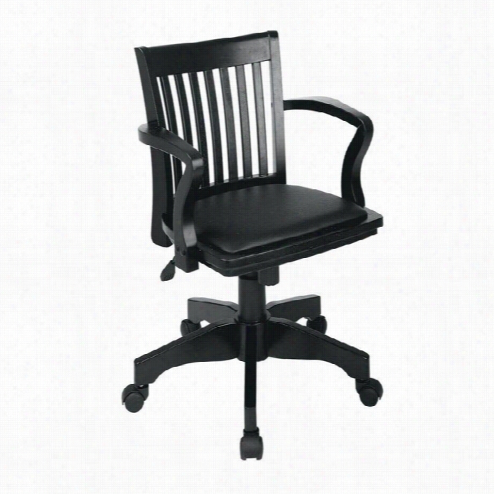 Office Star Deluxe Wood Bankers Arm Office Chair Ith Vinyl Padded Seat-black/black