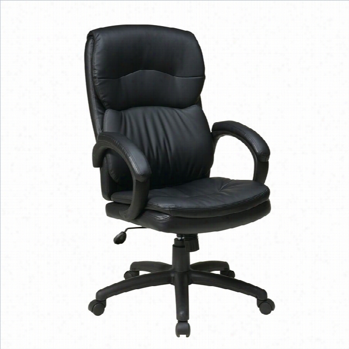 Office Star High  Back Eco Leather Executive Company Chair W/ Arms In Black