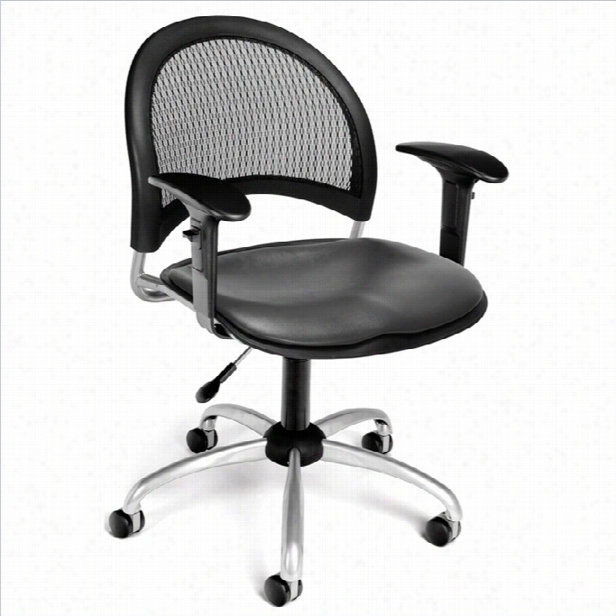 Ofm Moon Swivel Vinyl Office Chair With Arms In Char Coal