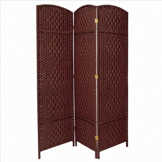 Oriental 3 Panel Diamond Weave Fiber Room  Dividder In Dark Red