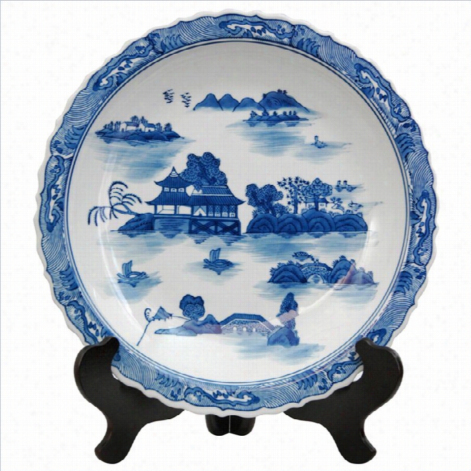 Oriental Furniture 14 Landscape Plate Inb Leu And White