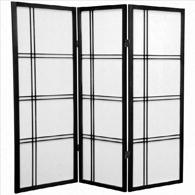 Oriental Furniture 4' Tall Shoji Screen With 3 Panel In Black