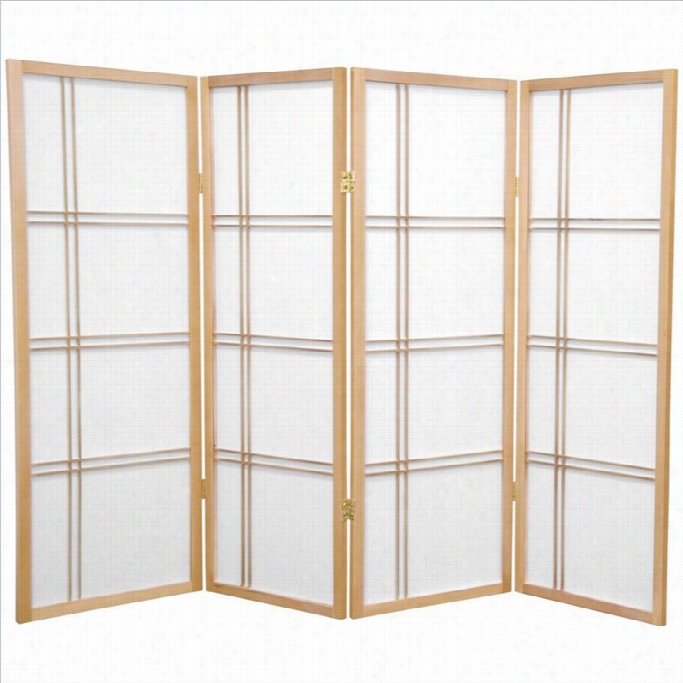 Oriental Furniture 4' Tall Shoji Screen With 4 Panel In Natural