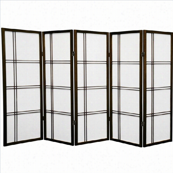 Oriental Furniture 4' Tall Shoji Screen With 5 Panel In Walnut