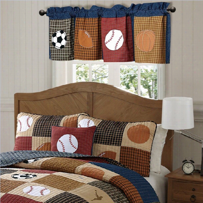 Pem America Classic Sports Window Valance In Plaid With Denim And Clay