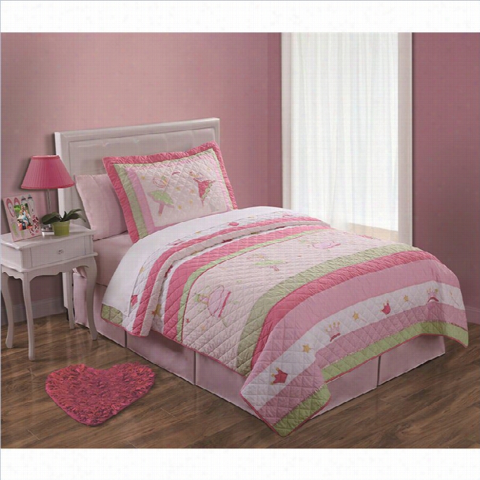 Pem America Fairy Ballerinas Twin Quilt Set In Pastel Pinks And Greens