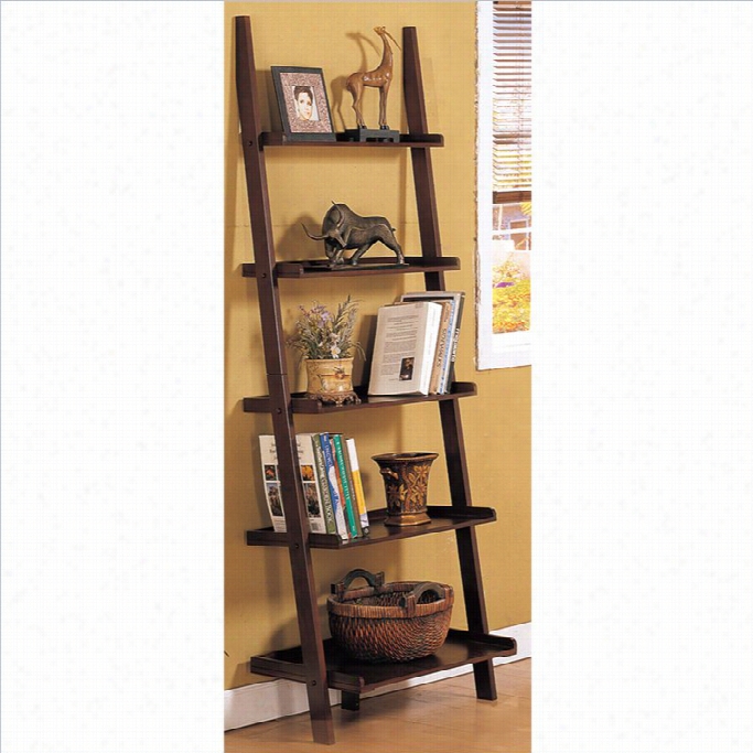 Poundex Ladder Bookcase In Walnug