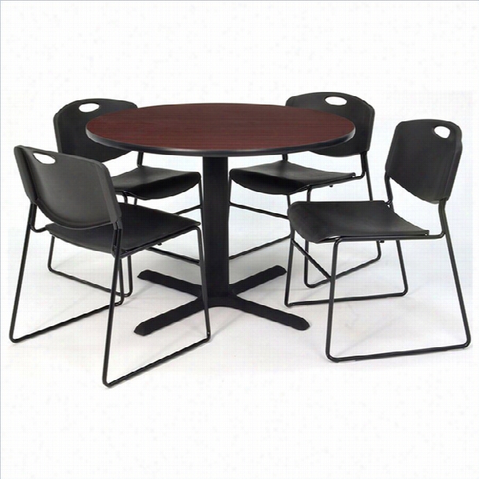 Regency Round Table W Ith 4 Zeng Stack Chairs In Mahogany Nad Black-30