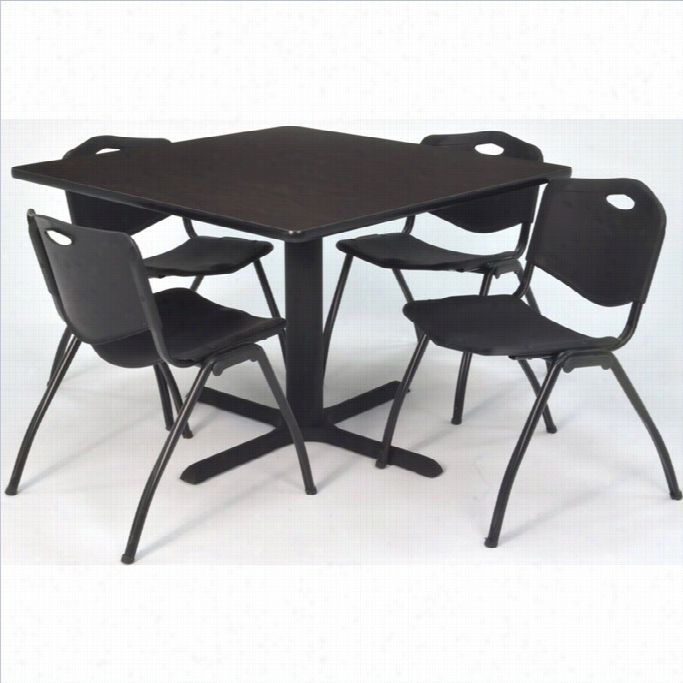 Rule Square Lunchroom Table And 4 Black M Stackc Hairs In Mocha