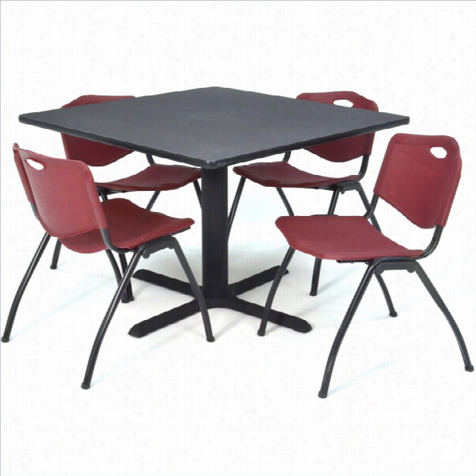 Regency Square Lunchroom Table And 4 Buurgundy M Stack Chairs In Grey