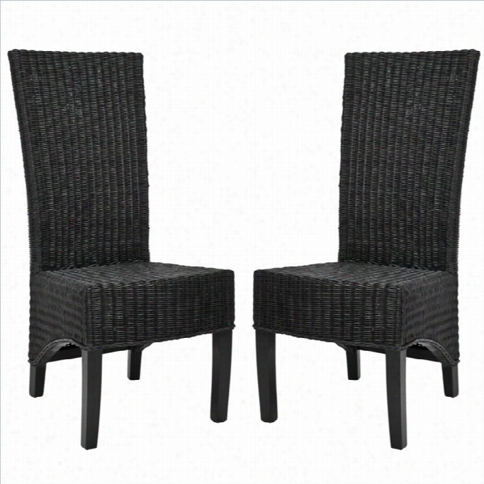 Safavieh Charlotte Wicker High Back Dining Chair In Blakc( Set Of 2)