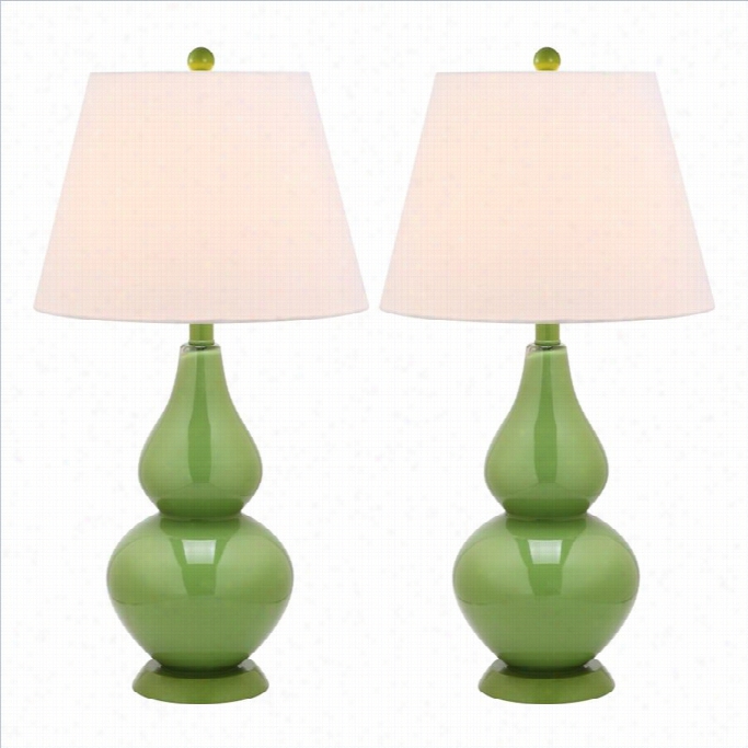 Saavieh Cybil Glass Double Gourd Lamp In Fern Green (set Of 2