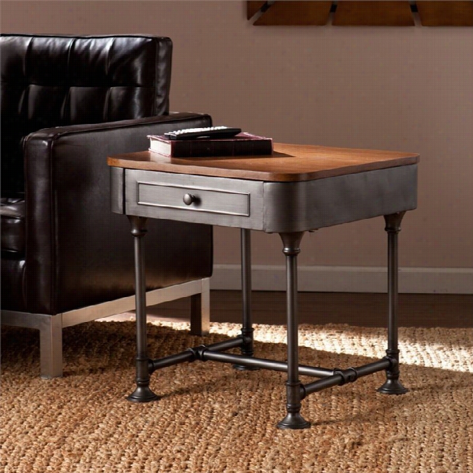 Southern Enterprises Edisoon End Table In Dark Tobaacco And Gray