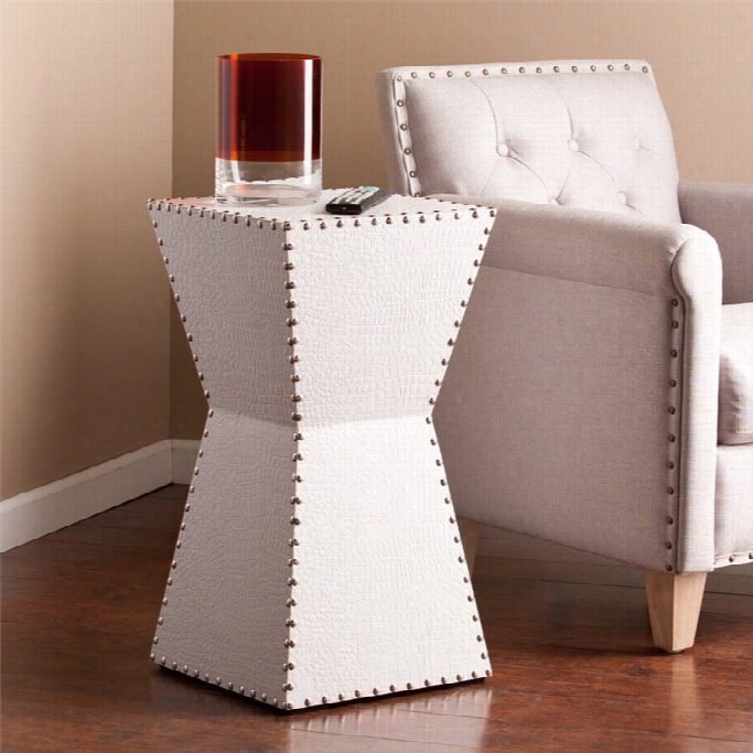 Southern Enterprises Warrington Faux Leather Accent End Table In White