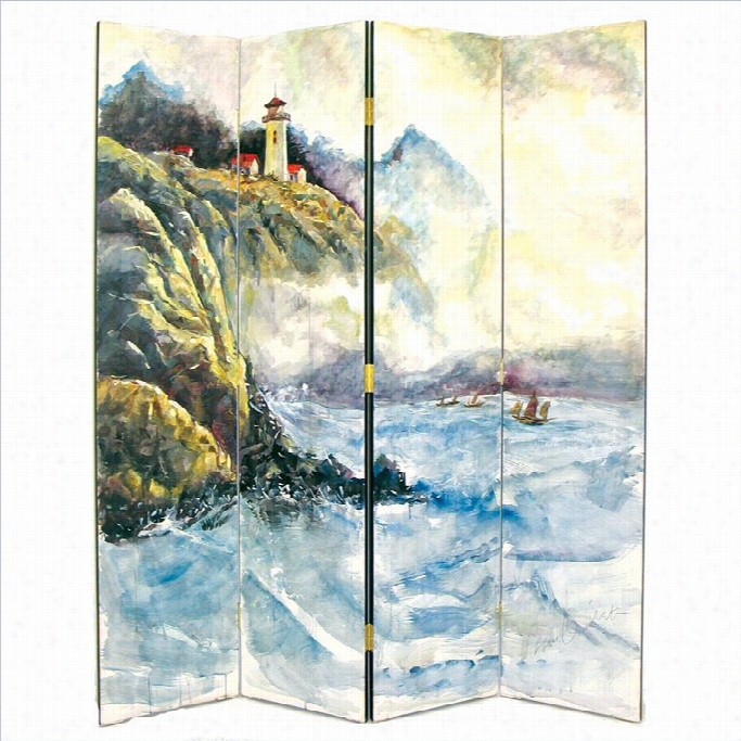 Waybor Nhand Painted 4 Panel Lighthouse Room Divider