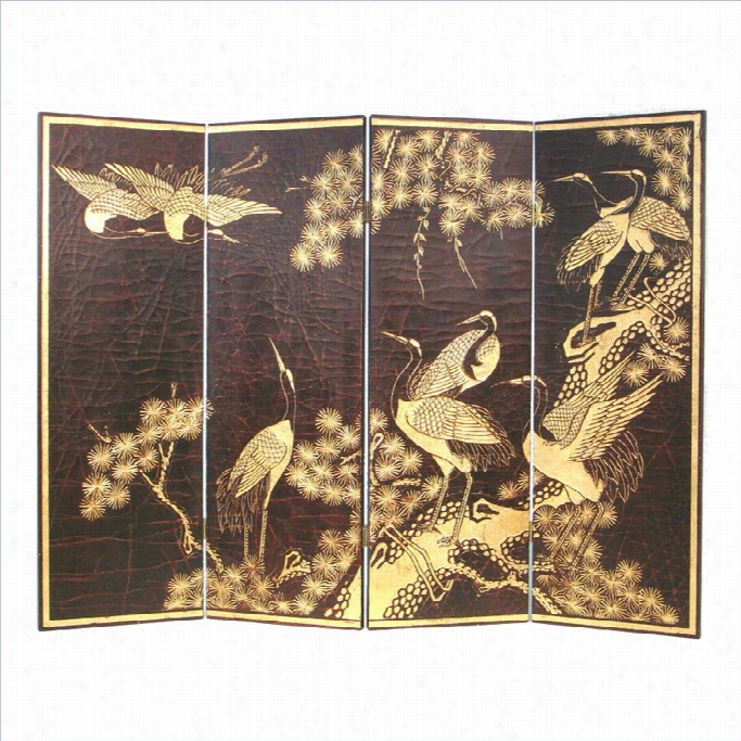 Wayborn Hand Painted Cranes Wall R Oom Divider In Black And Gold