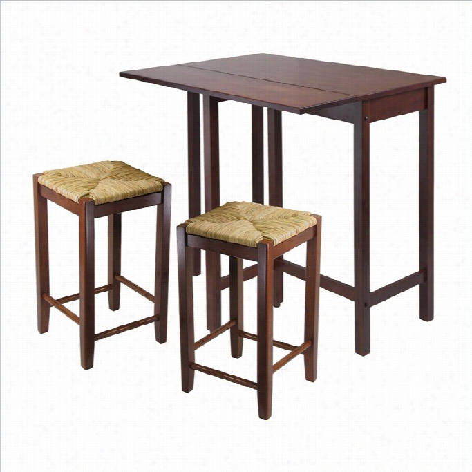 Winsome Lynnnwood 3 Piece Drop Leaf Dining Set In Antique Walnut