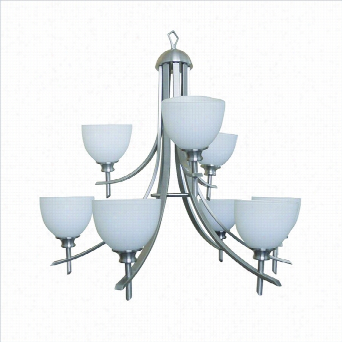 Yosemite Home Decor Sierra Point 9 Lig Ht Cahndelier In Satin Steel With Dove White Glass