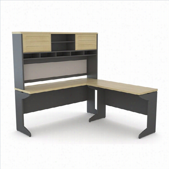 Altra Furniture Benjamin L Shaped Desk With Hutch In Natural And Gray