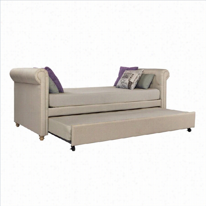 Ameriwood Sophia Upholstered Twin Daybed With Trun Dle In Tan