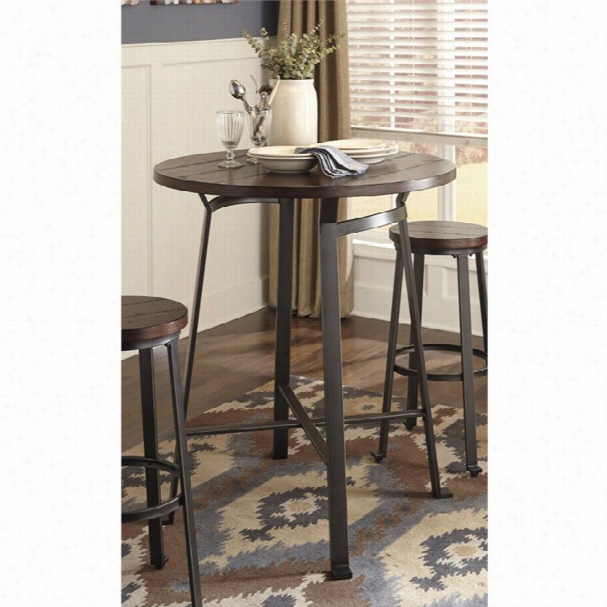 Ashley Challiman Rouund Bar Height Dining Table In Rustic Brown