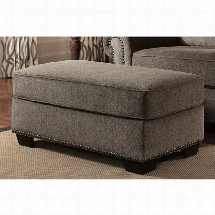 Ashley Emelen Chenille Ottoman In Alloy