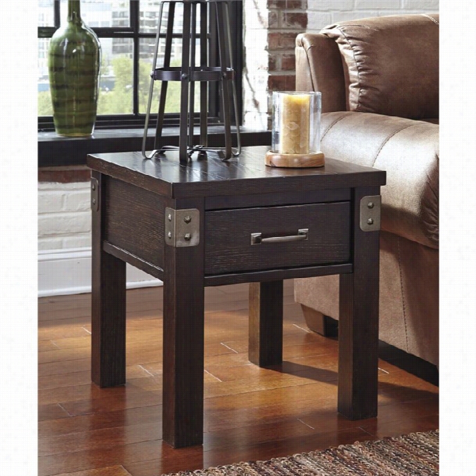 Ashley Haddiban Rectangular End Table In Dark Brown