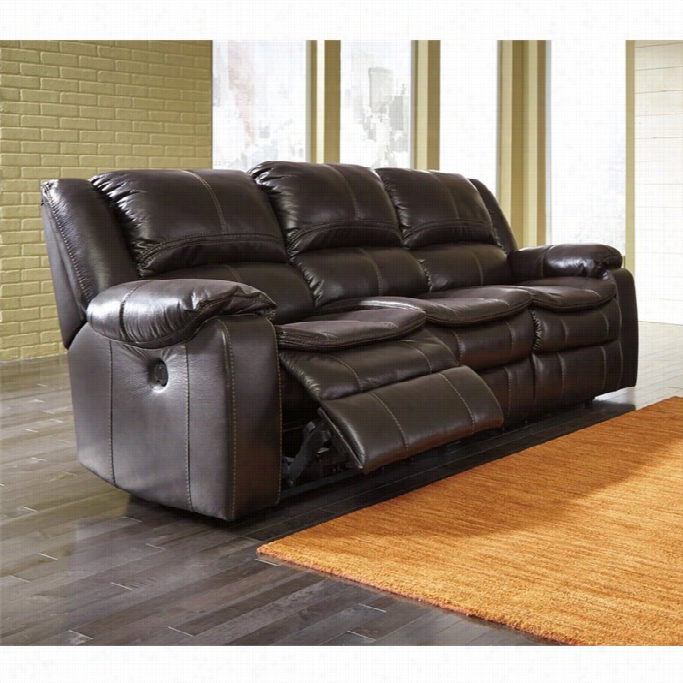 Ash Ley Long Knight Faux Leather Power Reckining Sofa In Brow N