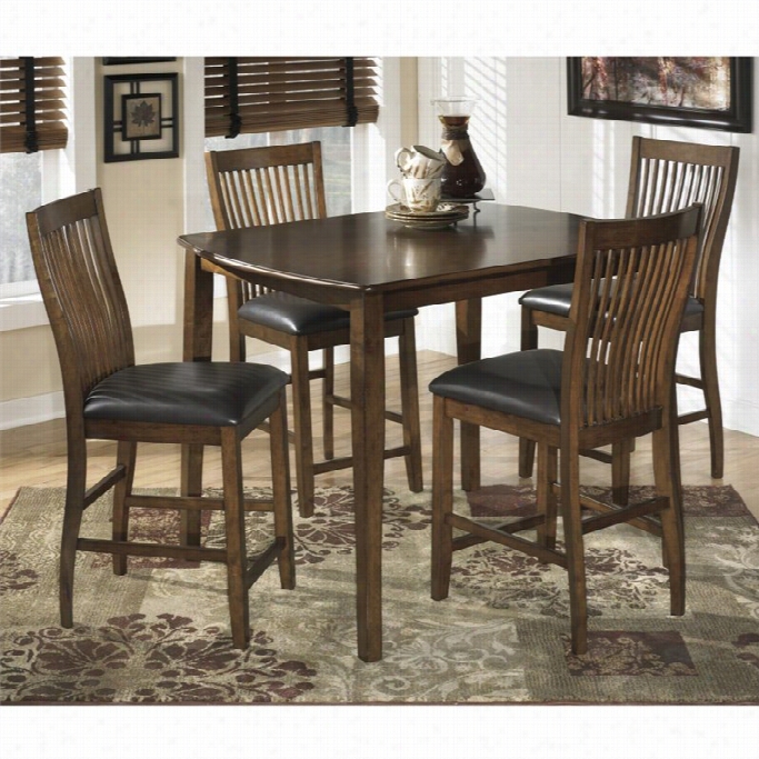 Ashley Stuman 5 Piece Wood Counter Height Dining Set In Brown