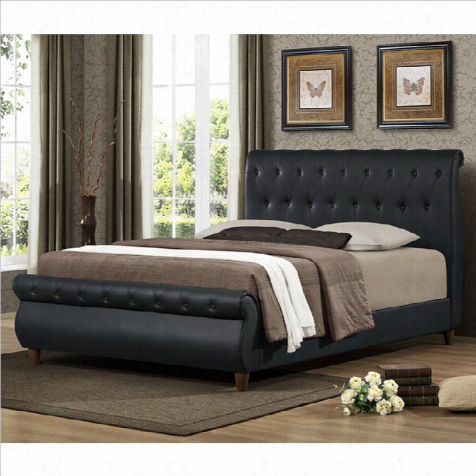 Baxton Studio Ashenhurst Sleigh Bed With Upholstered Hadboard In Black-full