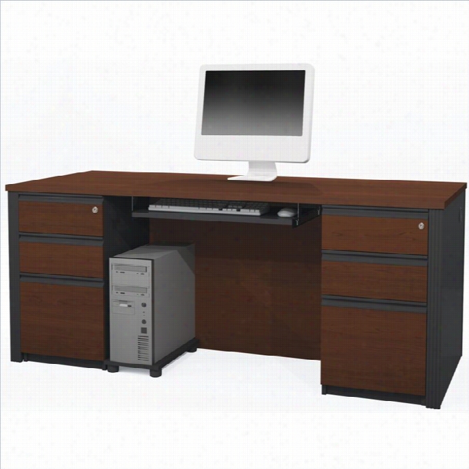 Bestar Prestige + 4-piece Executive Desk Set In Bordeaux And Graphite